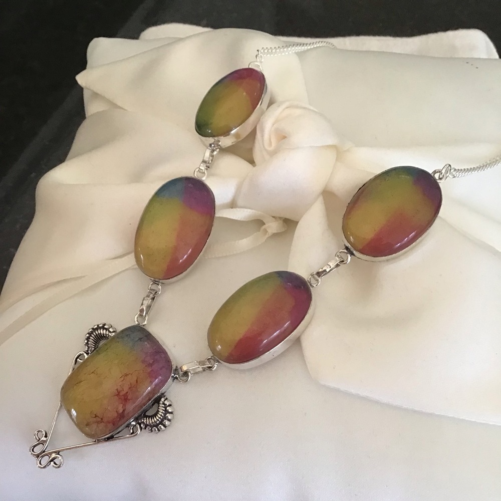 Sterling Silver Rainbow Solar Quartz Necklace